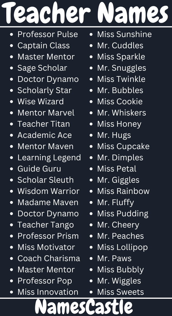 500+ Names Of Teachers Unique Creative Smart Cool & Swag