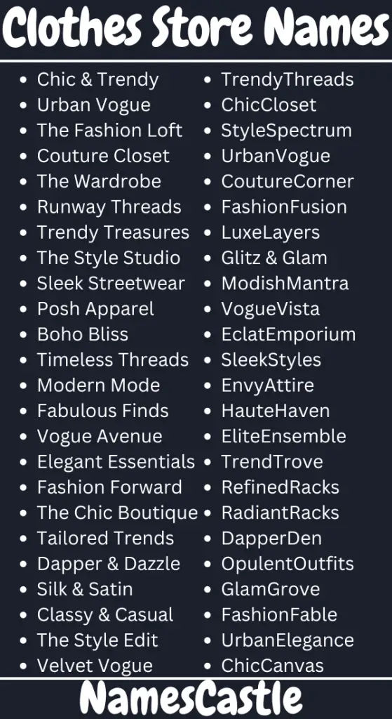 Clothes Store Names