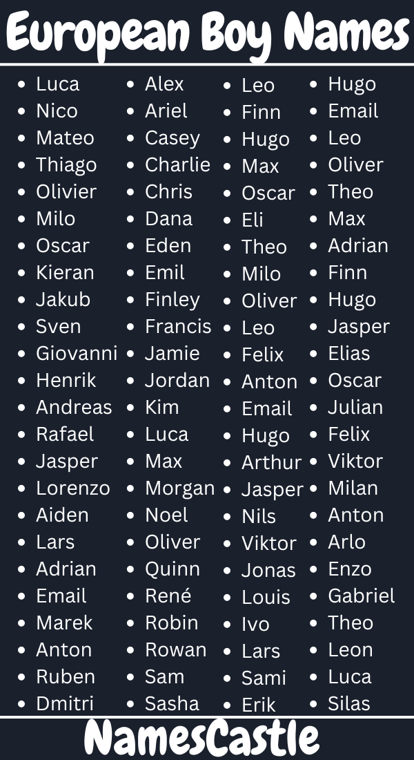 550+ European Boy Names Unique Stylish Creative Cool & Cute